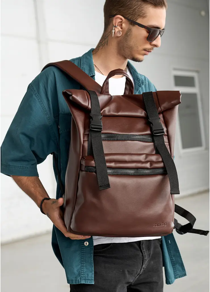 Мужской рюкзак ролл Sambag RollTop LTT шоколадный 41 x 30 x 16 см (24238020m) - фото 7