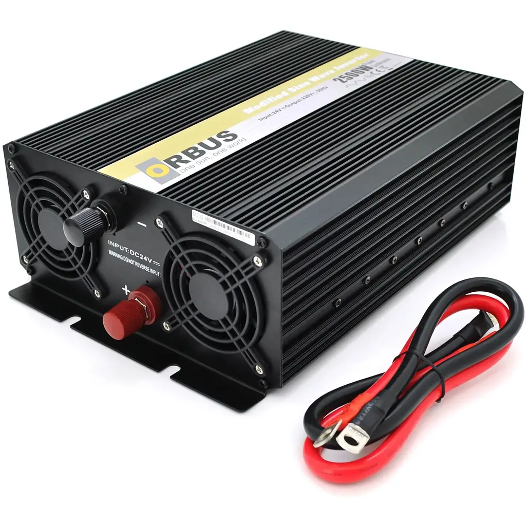 Инвертор напряжения Orbus ORMS24-2500 (2500Вт), 24/220V, approximated, 2 Shuko, клеммные провода, 6 предохранителей, Box.Q20 - фото 2