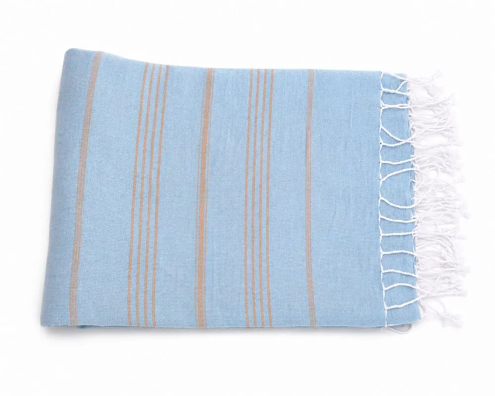 Рушник пештемаль Turkey Towel 100х180 см легкий великий для пляжу басейну бані сауни підстилка на дачу пікнік природу відпустку море Organik блакитний смужка беж - фото 4