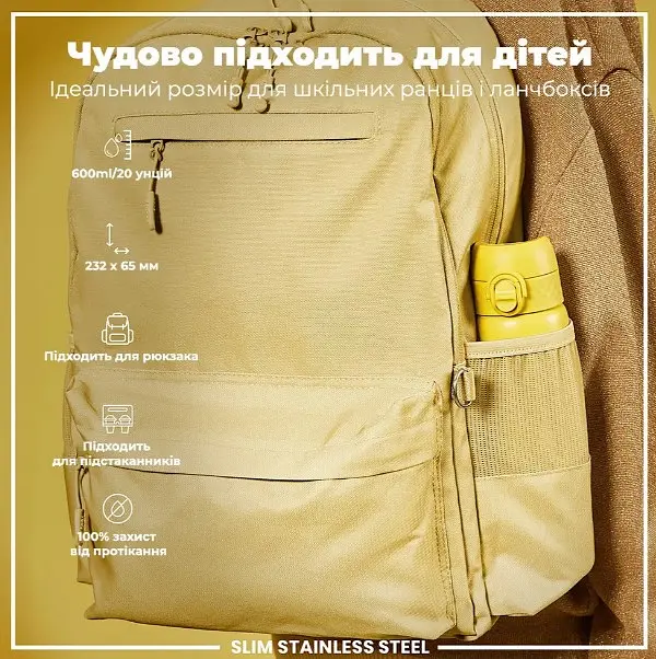 Бутылка для воды ION8 металлическая 600 мл Stainless Steel Yellow (I8SS600YEL) - фото 5