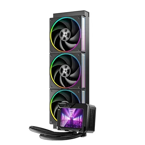 Система рідинного охолодження ID-Cooling DL360 MAX, Black, 3x MF-1230-ARGB-K PWM, 500～2300±10%RPM, Intel: 1851/1700/1200/1151/115x, AMD: AM4/AM5, до 350 Вт, 3.5" TFT, 400x120x38 мм радіатор - фото 2