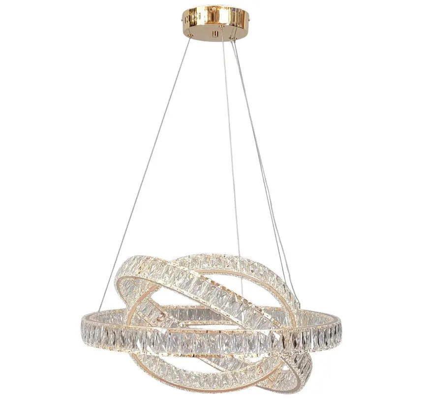 Підвісна світлодіодна люстра-сфера Artlight 569/600GD золота з кришталевими кільцями, що перетинаються, пультом і диммером - фото 3