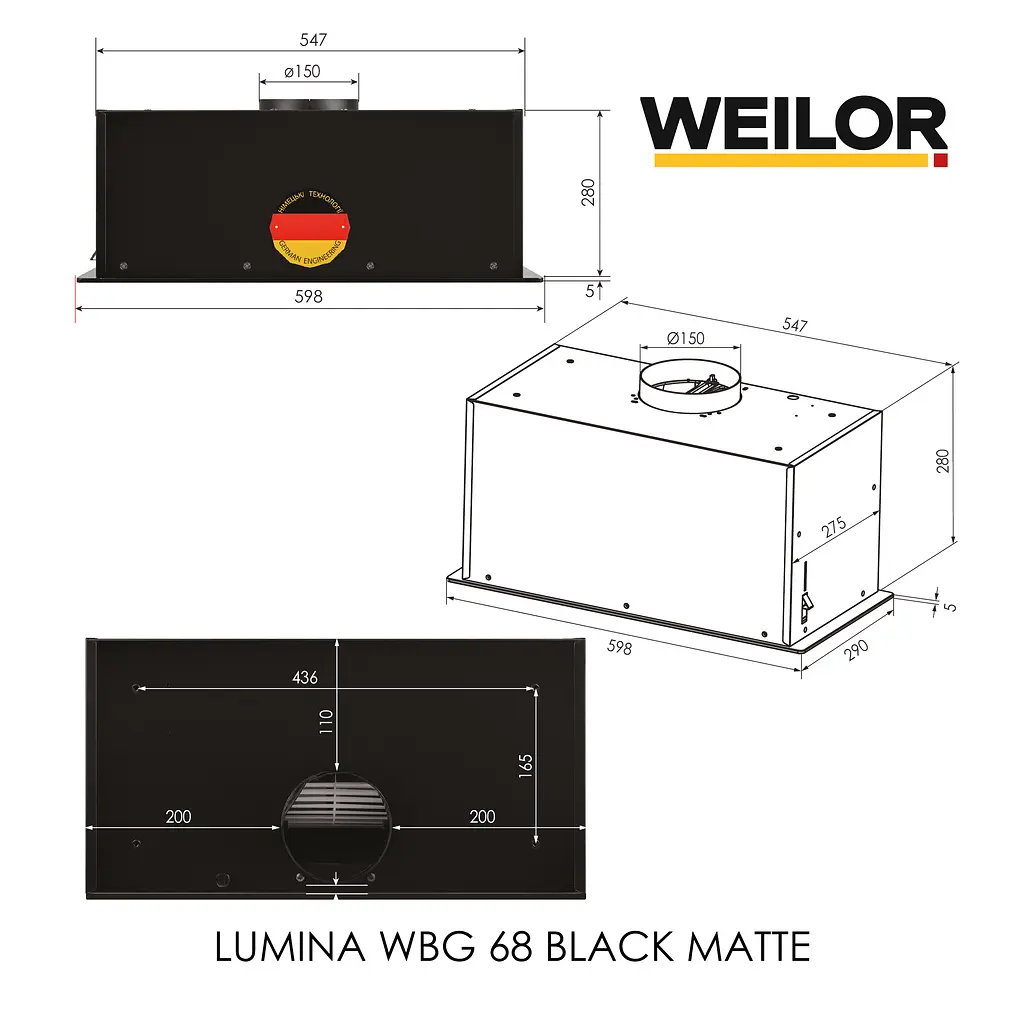 Витяжка повновбудована WEILOR LUMINA WBG 68 BLACK MATTE - фото 17