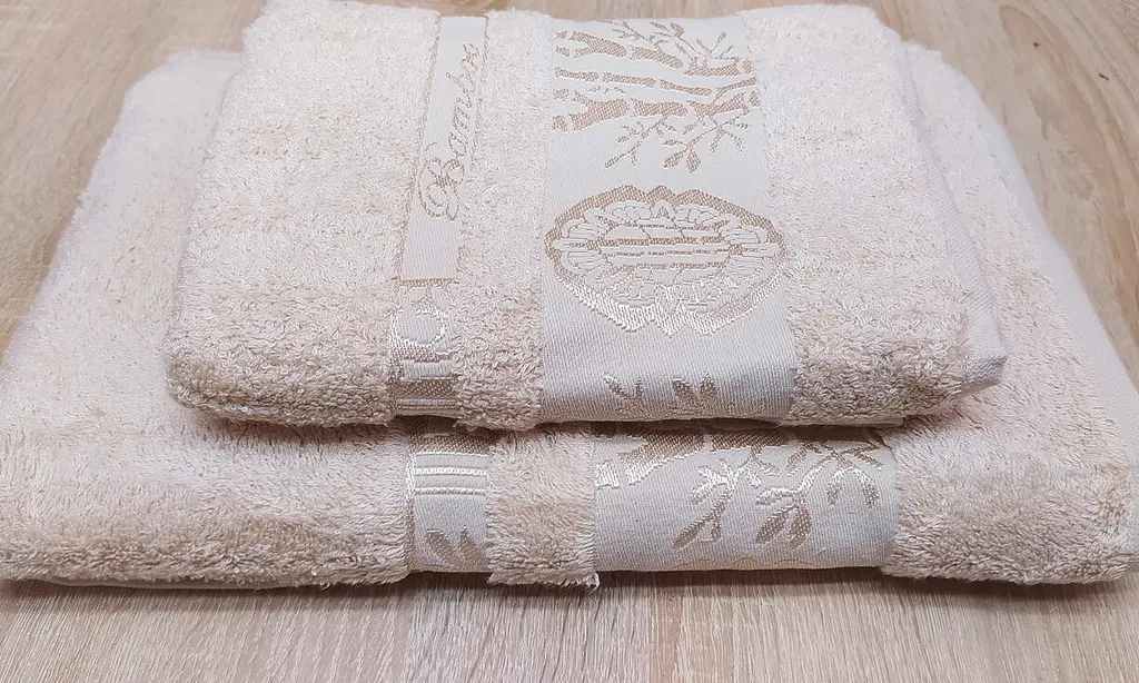 Набір турецьких бамбукових махрових рушників Zeron 50х90+70х140 Bamboo Agaс Desen бежевий 3 - фото 4