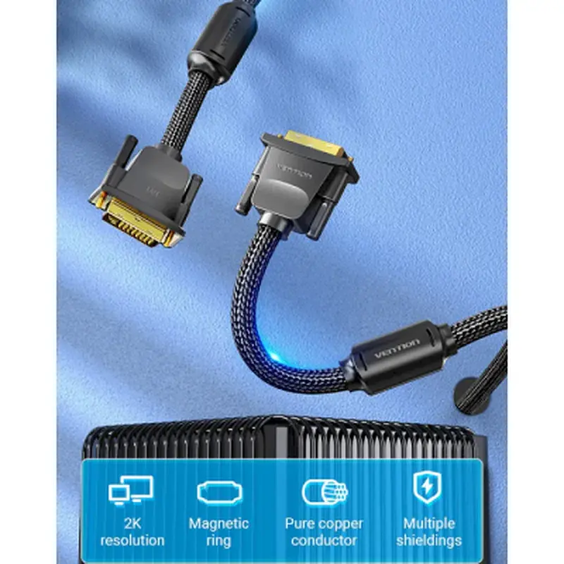 Кабель мультимедійний DVI M to DVI M 8.0m 24+1pin 2K60Hz ferrite Vention (EAEBK) - фото 3