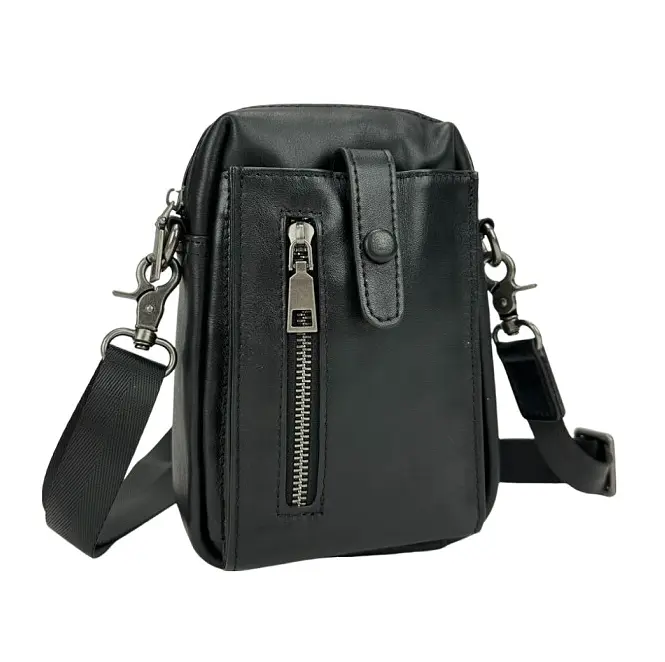 Чоловіча маленька шкіряна сумочка TIDING BAG 1633A чорна - фото 3