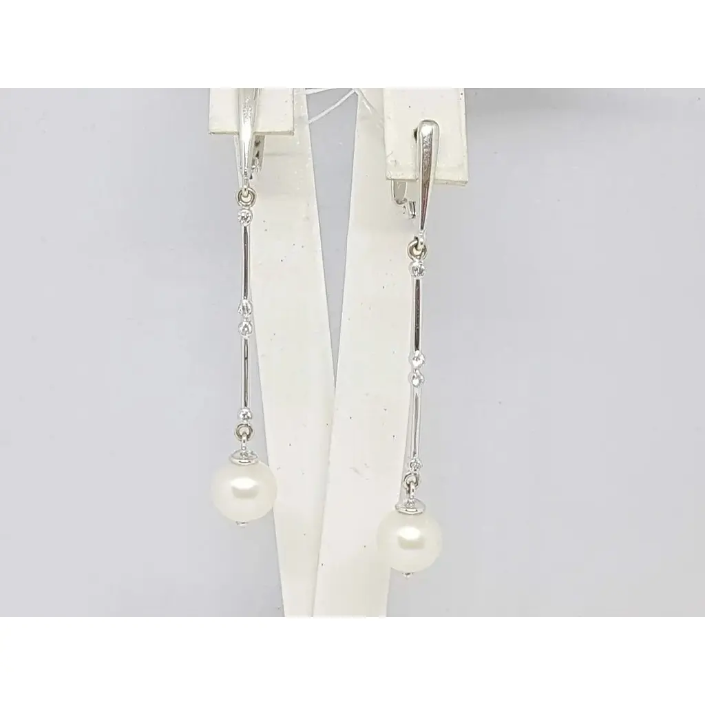 Золотые серьги Гелиос с бриллиантами и жемчугом. Артикул 3032719 - фото 3