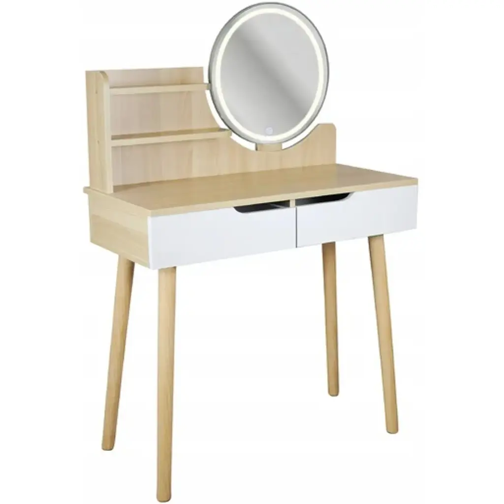 Туалетный столик Jumi Scandi LED подсветка, с ящиками, светлый бук - фото 4