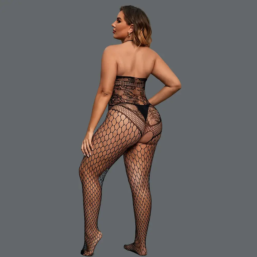 Бодистокинг женский нейлон Plus Size эротический, открытый доступ, черный XL-XXL - фото 2
