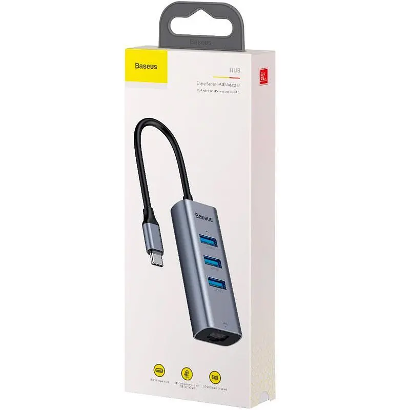 Мультипортовий адаптер USB Хаб Baseus Enjoy series Type-C to 3xUSB3.0+RJ45 CAHUB-M0G Grey - фото 6