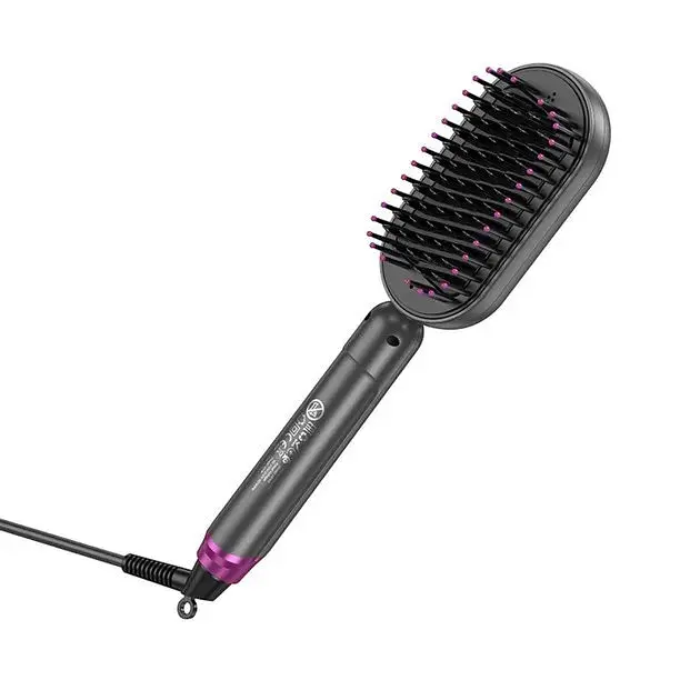 Электрическая щетка-выпрямитель HOCO HP44 Electric straightening hair comb  с дисплеем 40Вт Розовый - фото 2