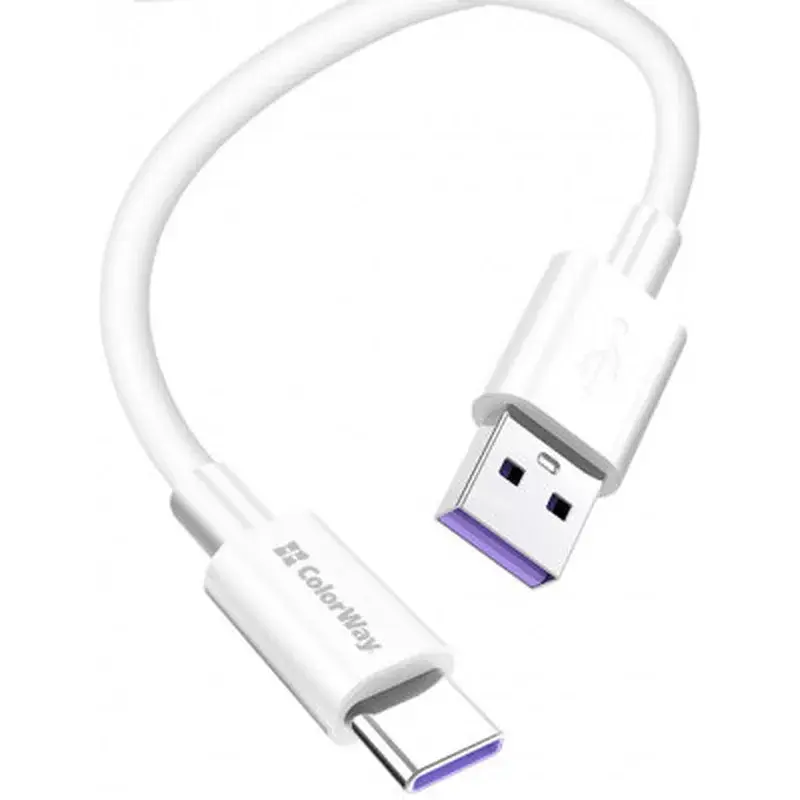 Дата кабель USB 2.0 AM to USB-C 1.0m 5A white ColorWay (CW-CBUC019-WH) - фото 2