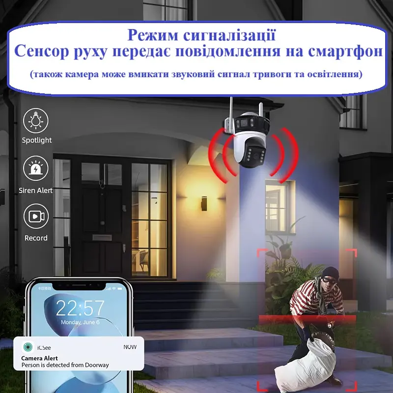 Вулична WiFi IPкамера Besder XM56  9Мп  3 об'єктиви Zoom 6-кратний  IcSee - фото 9