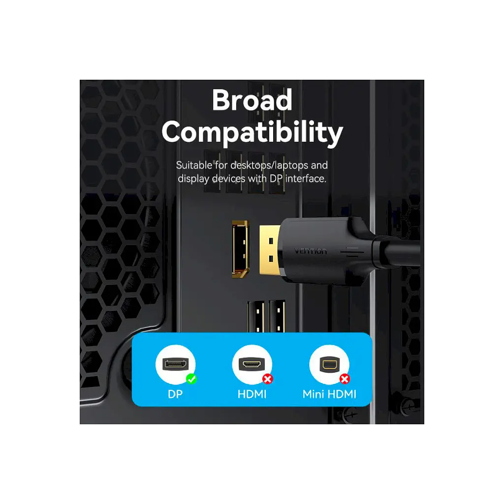 Кабель мультимедийный DisplayPort to DisplayPort 1.5m V1.2 4K 60Hz 3D Dolby 7.1 VENTION (HAKBG) - фото 11