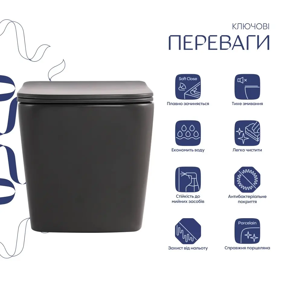 Унітаз підвісний Qtap Tern Ultra Quiet, Anthracite, з сидінням Slim Duroplast / Soft-close / Quick Release QTTER26AN48999 - фото 2