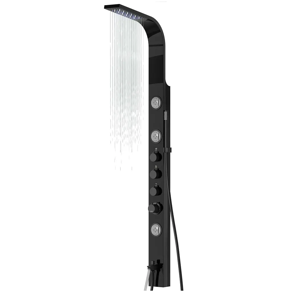 Душова панель Corsan Snake black LED з виливом та термостатом S002TBLLEDW, Чорний матовий - фото 2