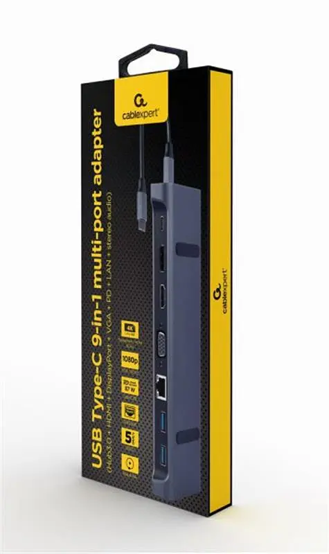 Док-станція Cablexpert USB-C 9-в-1 (A-CM-COMBO9-02) USB-хаб + HDMI/VGA/PD/LAN/3.5-мм аудіо - фото 5