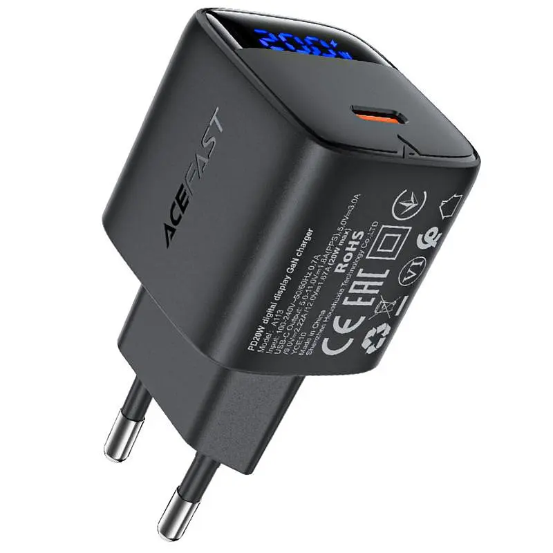 МЗП Acefast A113 PD20W GaN (1USB-C) + кабель Type-C to Type-C Black - фото 2