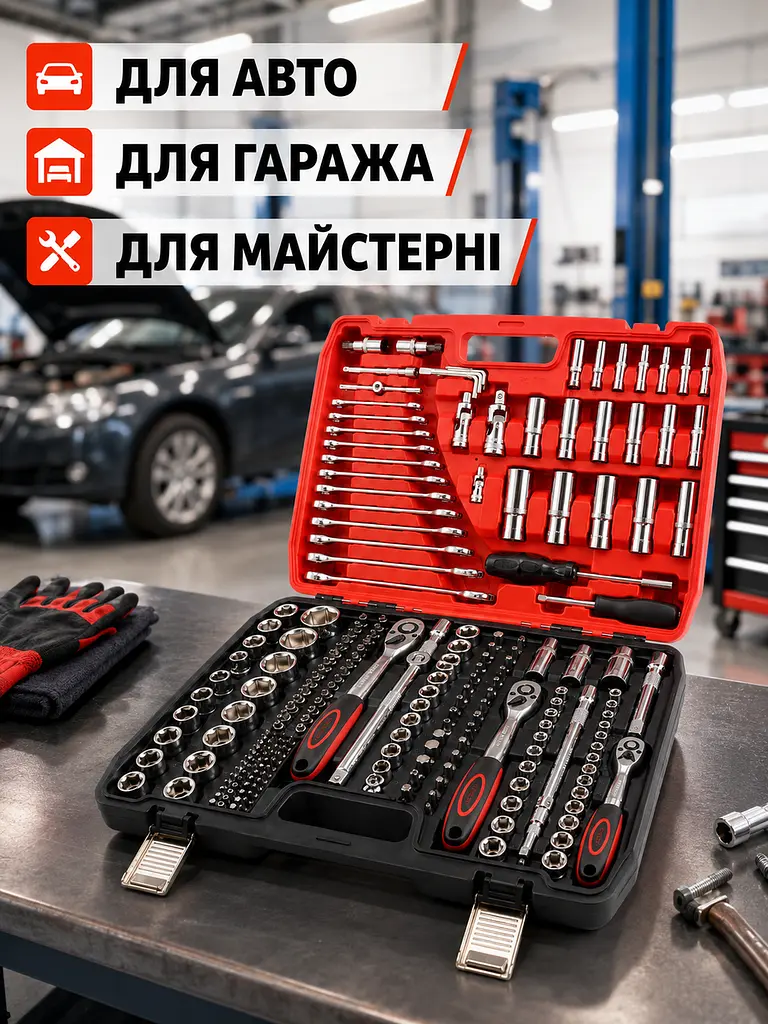 Набір інструментів для авто 216 предметів у кейсі з головками і ключами (49676046) - фото 4