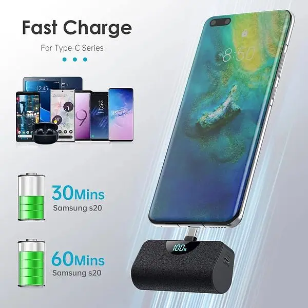 Портативний зарядний пристрій міні USB-C 5200 мАг ультракомпактний РК-екран резервний - фото 6