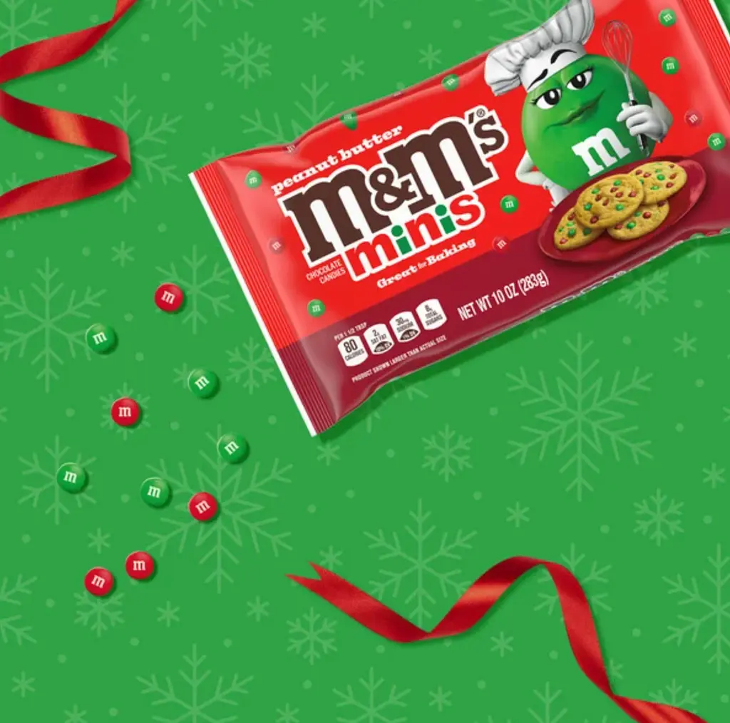 Драже M&M's Minis Peanut Butter Milk Chocolate Red & Green Christmas Candy Baking Bits 283 г - фото 6