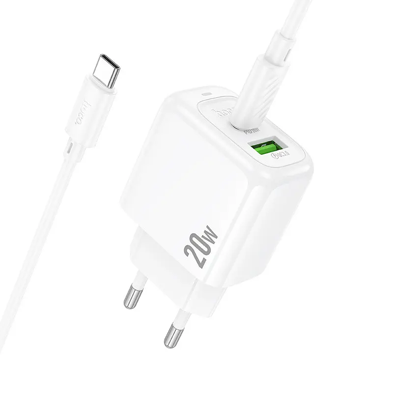 МЗП Hoco CS54A Surplus PD20W+QC3.0 (1USB-A/1C) + кабель Type-C to Type-C White - фото 5