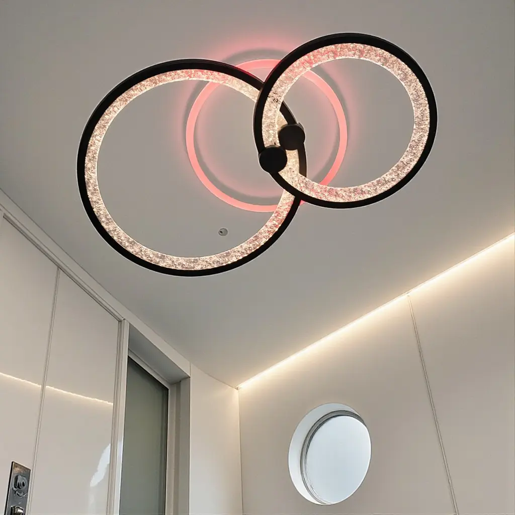 Стельова LED-люстра Diasha 8180/2BK 3color з пультом і димером, чорна, 55 W, 3025 lm, круглі акрилові LED-кільця 53x33 см - фото 2