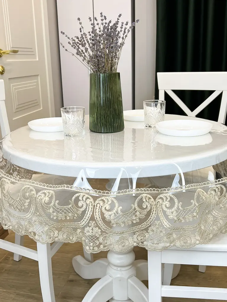 Силіконова скатертина з бежевим мереживом Арка 15 см 260х110 см - фото 7
