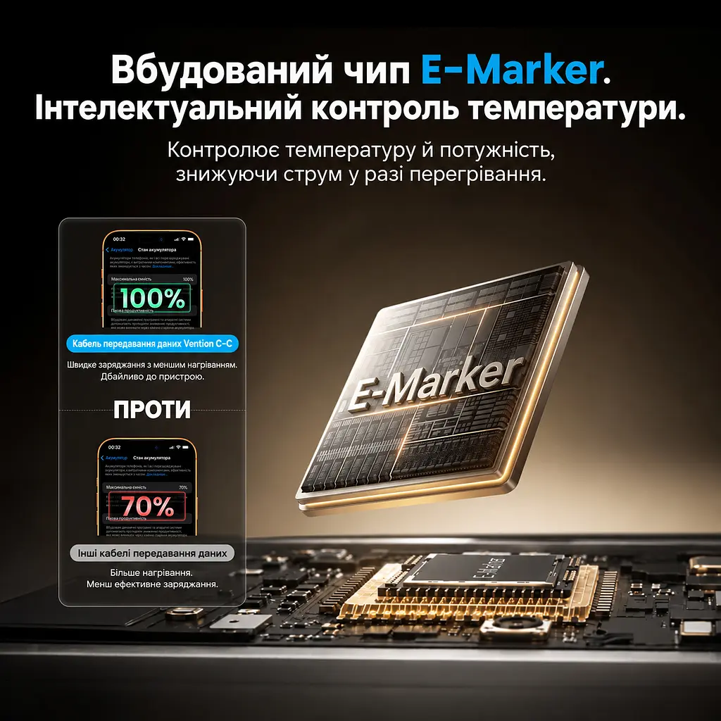 Кабель Vention TSGBH USB-C - USB-C PD 100 Вт 2 м чорний (TSGBH) - фото 11