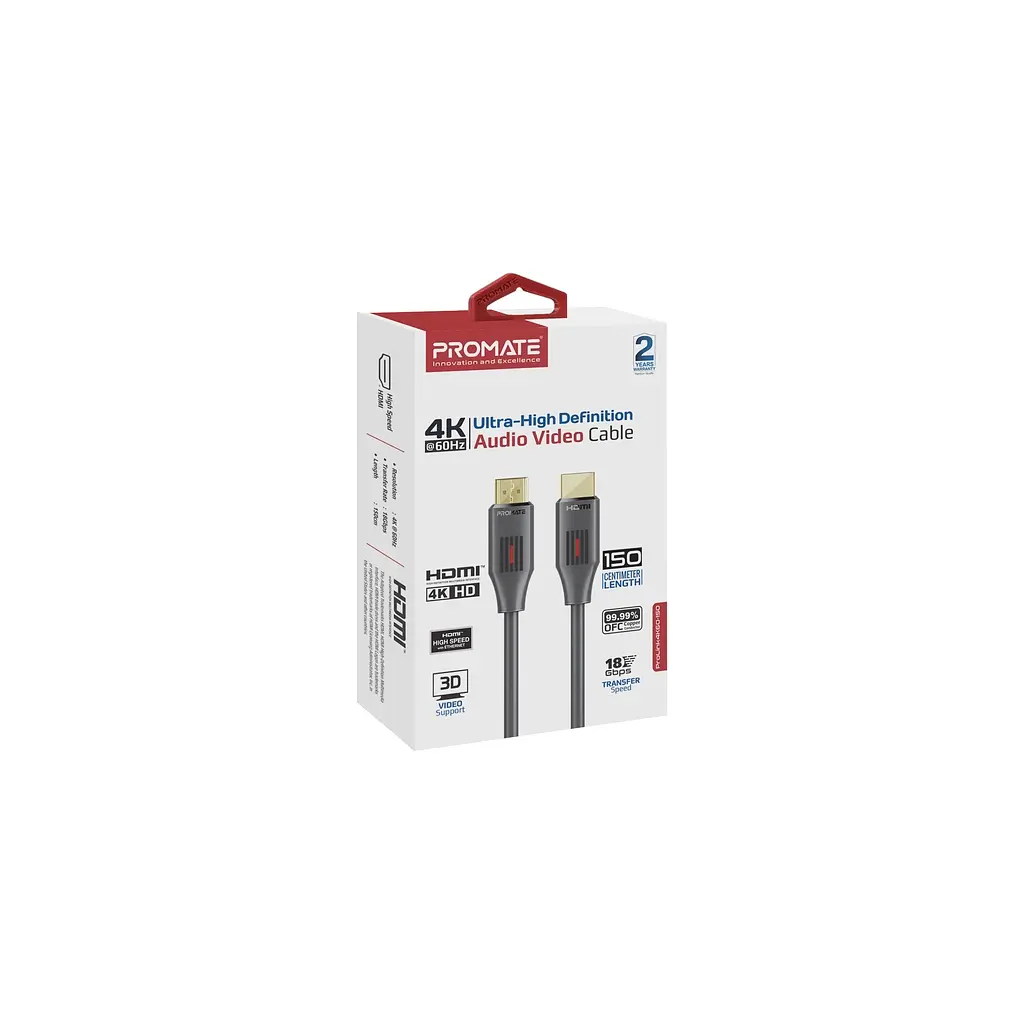Кабель мультимедійний HDMI M to HDMI M 1.5m V2.0 black Promate (prolink4k60-150) - фото 2