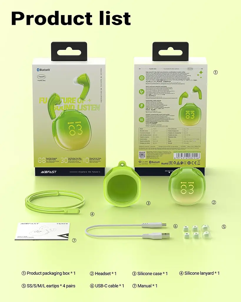 Навушники TWS Acefast T9 avocado green - фото 5