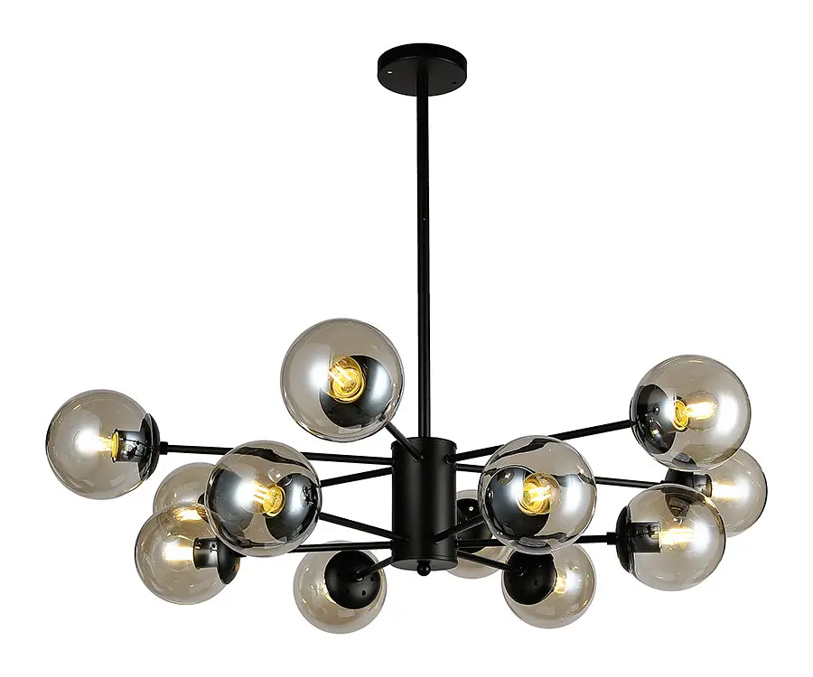 Дизайнерська стельова люстра Levistella 7526033-12 BK+BR - чорна з коричневими скляними плафонами, 12xE27, Ø 95 см - фото 2
