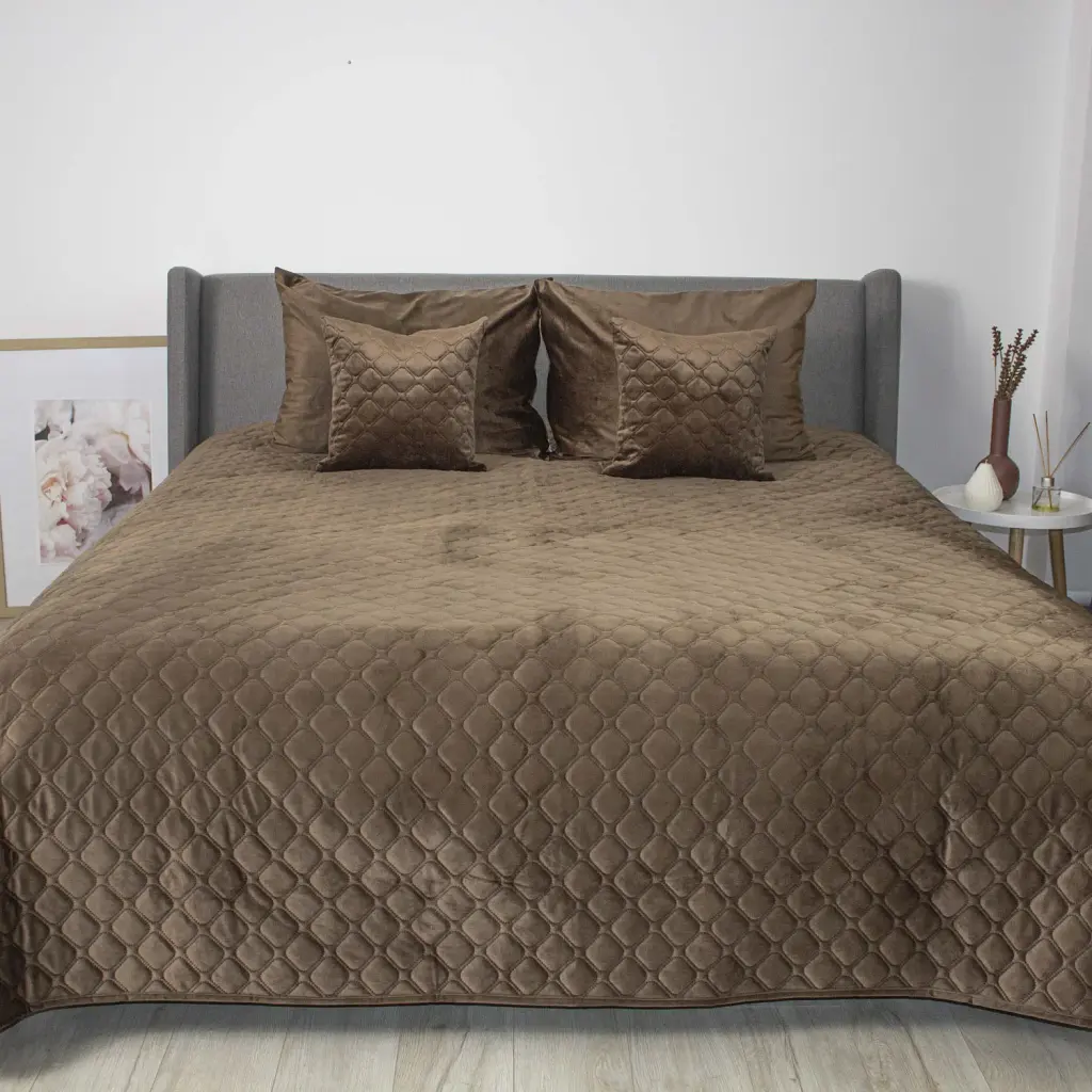 Покривало ТЕП велюрове Velour Ромб круглий 150x210 см кавове