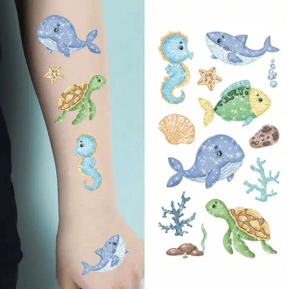 Набір дитячих блискучих тимчасових тату Морські тварини Fresh Tattoo kids-tatto-see-set10 - фото 2