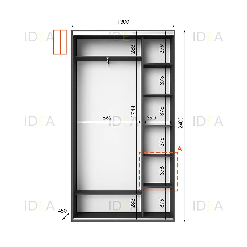 Шафа-купе Idea серія 1 130 x 45 x 240 см Антрацит Дзеркало - фото 2