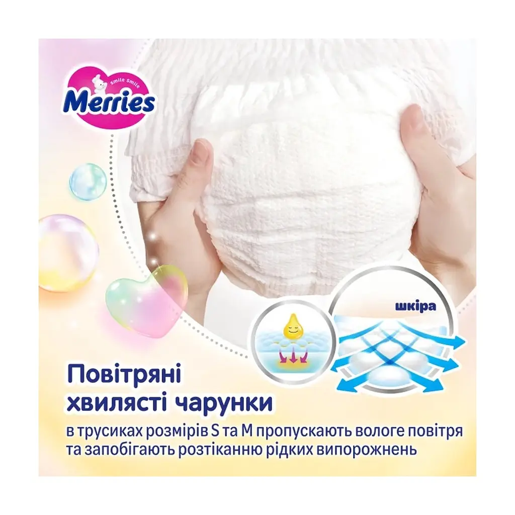 Підгузки Merries розмір M (6-11 кг) трусики 62 шт (4901301442949) - фото 10