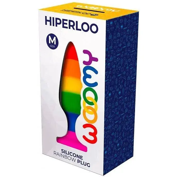 Силіконова анальна пробка Wooomy Hiperloo Silicone Rainbow Plug M діаметр 2.9 см довжина 11 см - фото 3