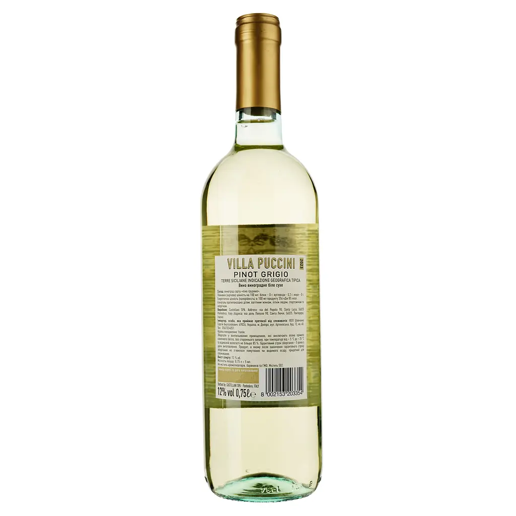 Вино Villa Puccini Terre Siciliane Pinot Grigio IGT, біле, сухе, 0,75 л - фото 2