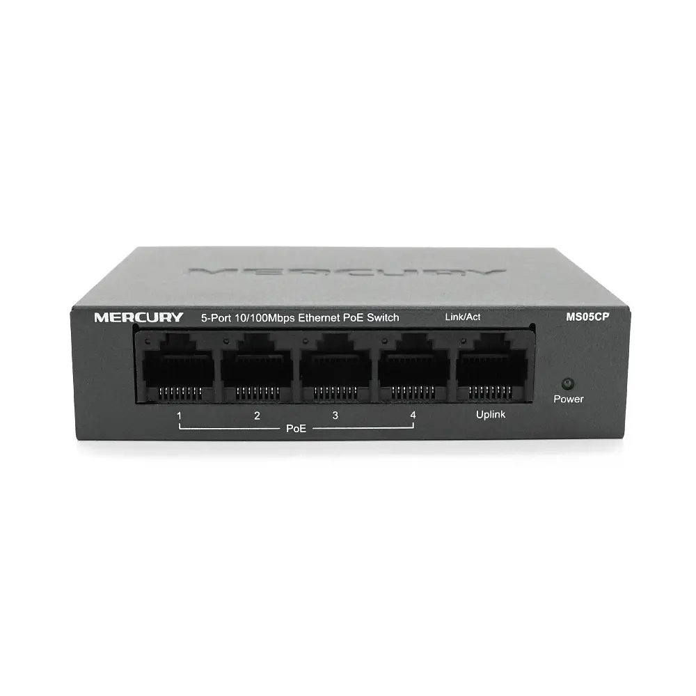 Комутатор POE 48V Mercury MS05CP 4 порти POE+1 порт Ethernet (Uplink ) 10/100 Мбіт/сек, БП в комплекті + перехідник - фото 5