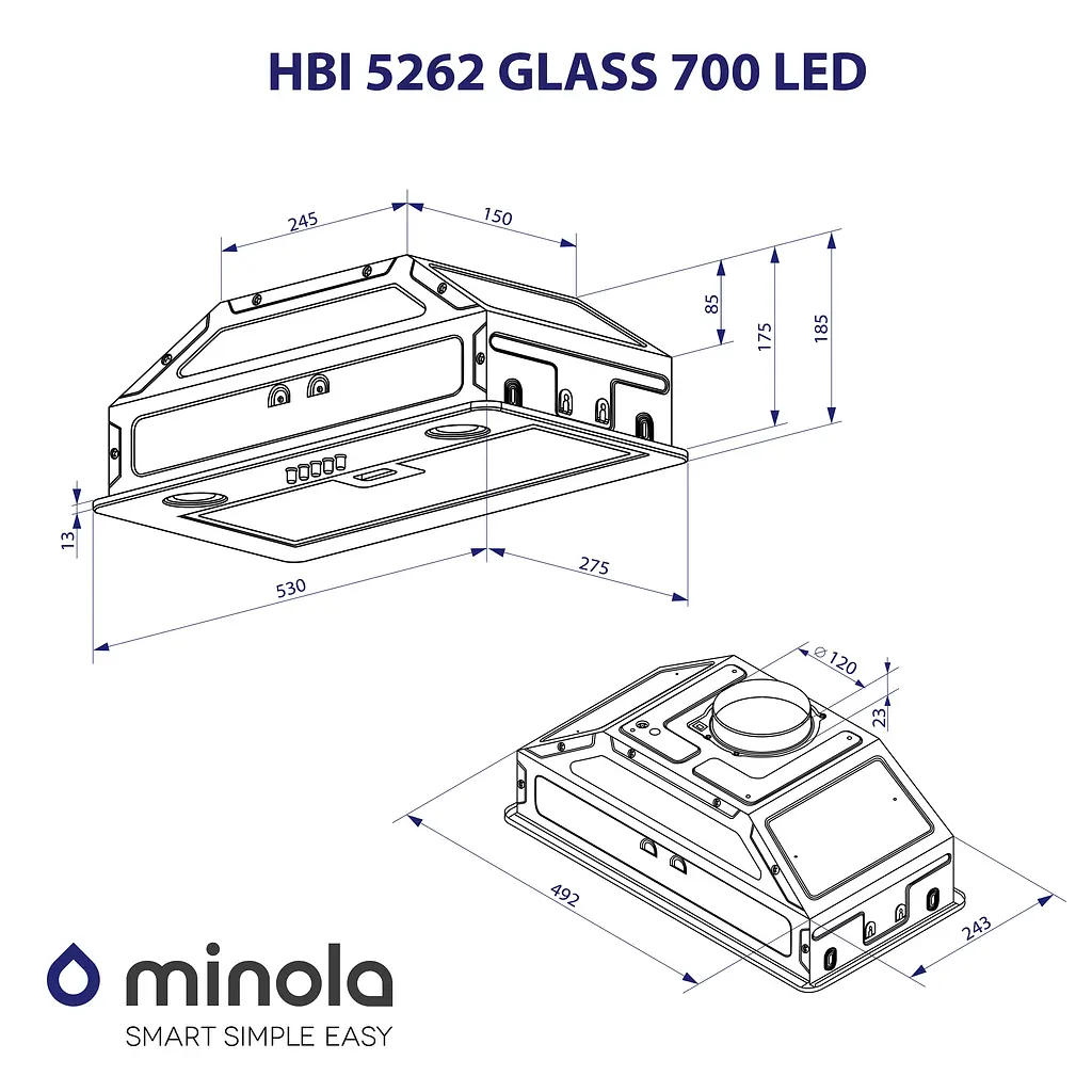 Витяжка вбудована MINOLA HBI 5262 WH GLASS 700 LED - фото 10