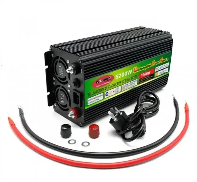 Автоінвертор 12 V-220 V 5200 W з функцією заряджання акумулятора 15 A, перетворювач напруги та UPS WimpeX 12 V-220 V 5200 Вт - фото 2