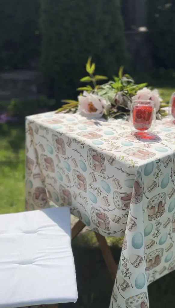 Водоотталкивающая Скатерть пасхальная Кулич 180х100 см Голубой - фото 2