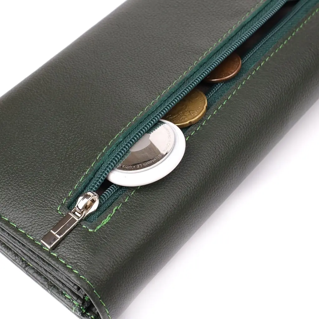 Горизонтальний гаманець у два складення з натуральної шкіри ST Leather 23067 зелений - фото 9