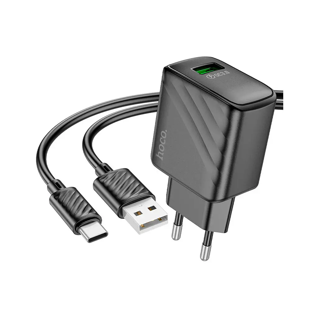 Зарядний пристрій HOCO CS21A Rich USB QC 3.0 + кабель USB-A — USB-C чорний (6942007609906) - фото 3