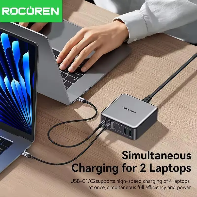 Зарядное устройство адаптер питания Rocoren 200 W GaN 0242 2U+4C черная вилка США (US plug) - фото 7