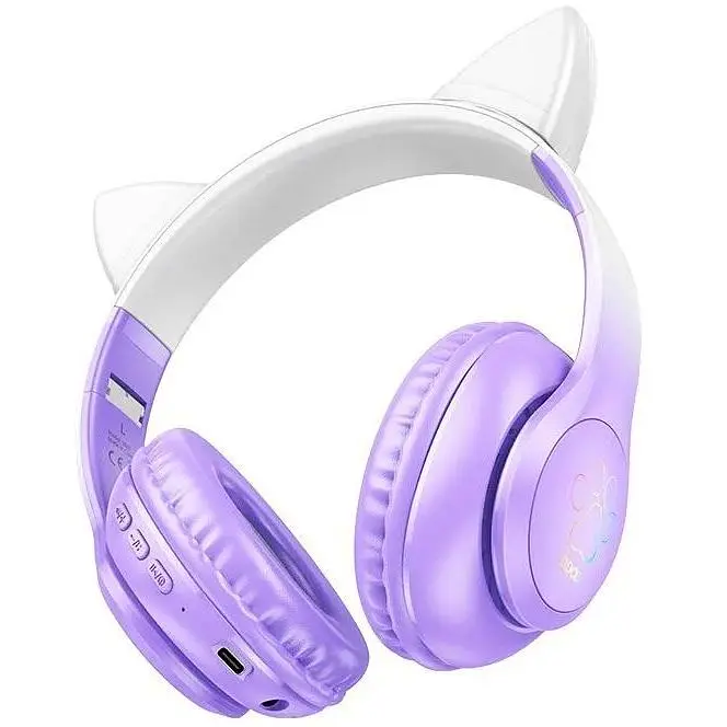 Наушники беспроводные с ушками Hoco Cat ears BT headphones W42 бело розовые - фото 4
