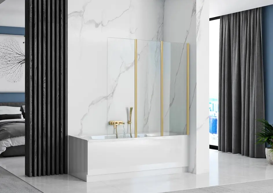 Шторка для ванны Rea Agat-3 120 brushed gold складная REA-W2501, Универсальная, прозрачный, золотой - фото 3