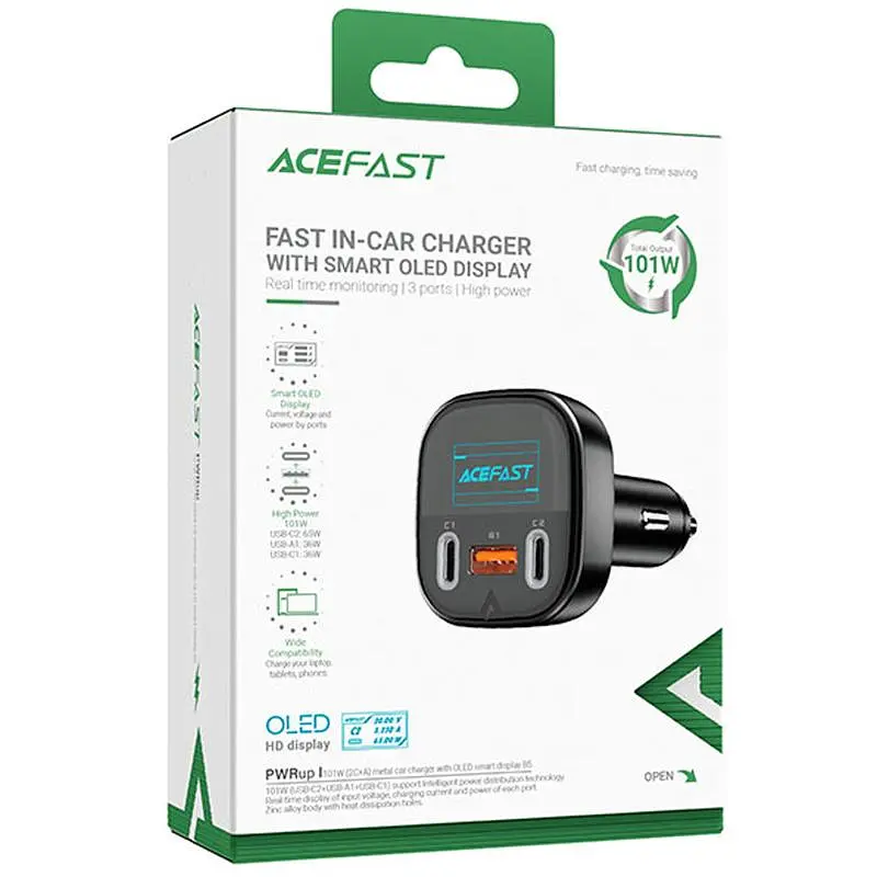 АЗП B5 PD36W+QC4.0 101W (1USB-A/2C) Black Acefast teh0029932 - фото 3