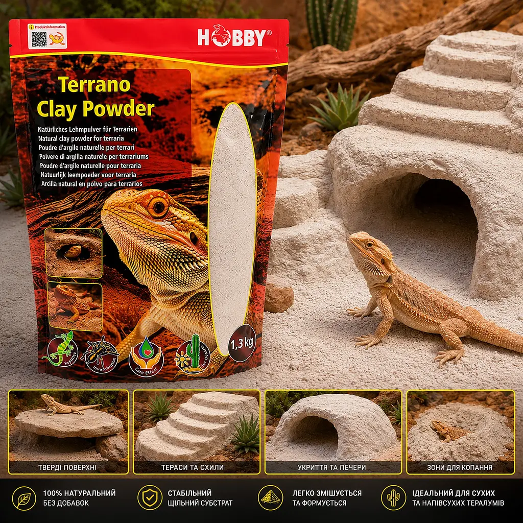 Глиняний порошок для тераріумного субстрату Hobby Terrano Clay Powder white 1,3 кг (33214) - фото 3