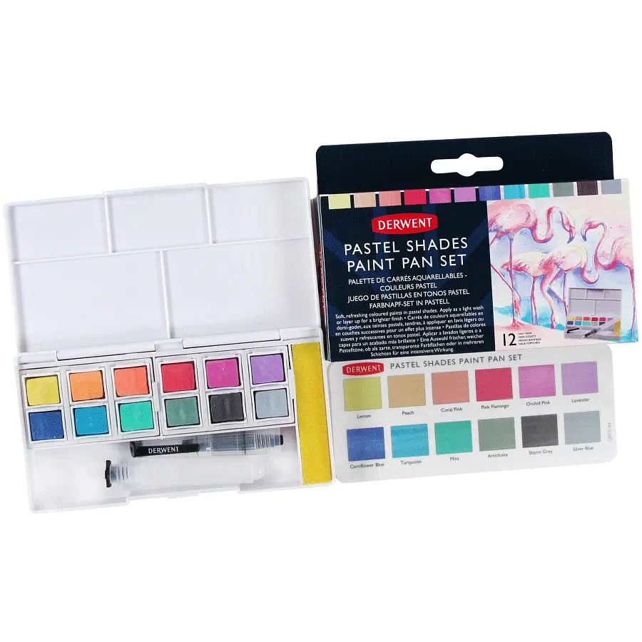 Набор Pastel Shades Paint Pan 12 цветов + кисть с резервуаром Derwent - фото 3